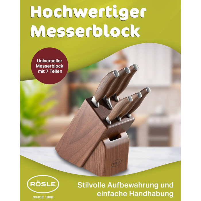 Блок ножів RSLE Basic Line - Високоякісний 6-предметний бамбуковий блок ножів з 5 кухонними ножами, набором гострих ножів зі спеціальної сталі та ергономічними ручками. Базовий 6-предметний блок ножів (7-предметний блок ножів Passion)