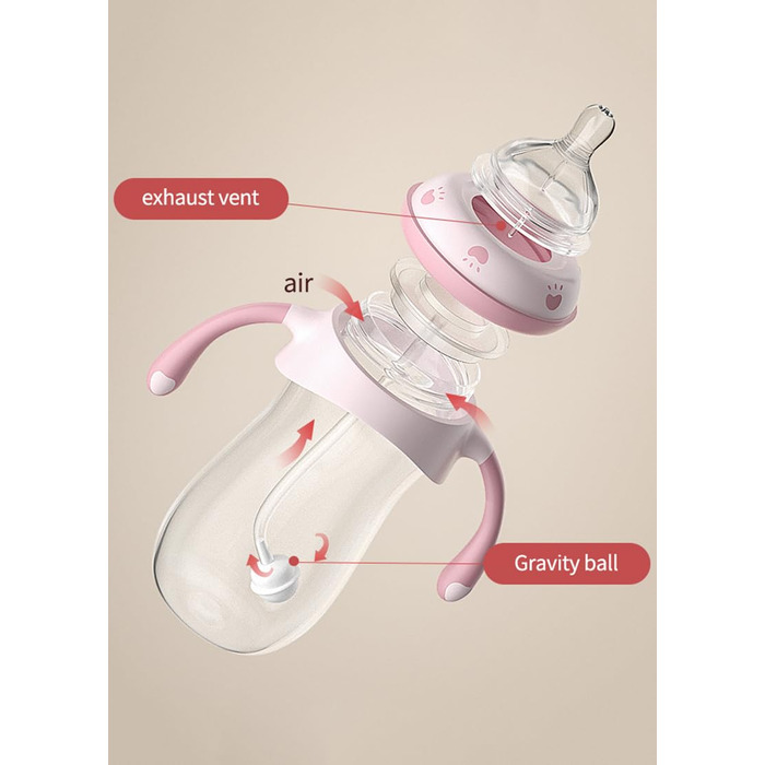 Пляшечки дитячі 270мл з соскою NaturalWave для новонароджених від 12 місяців, антиколікова пляшечка для молока з безповітряною соломинкою, ручки, (сині, 2 шт.)