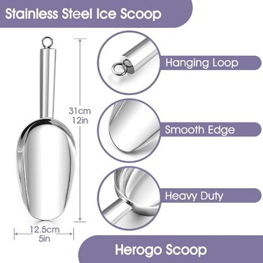 Ложка для морозива Herogo, ложка для харчових цукерок з нержавіючої сталі 680 мл, велика металева ложка для борошна для домашніх тварин, кава, цукерки, міцна та світловідбиваюча, можна мити в посудомийній машині 24 унції (680 мл)