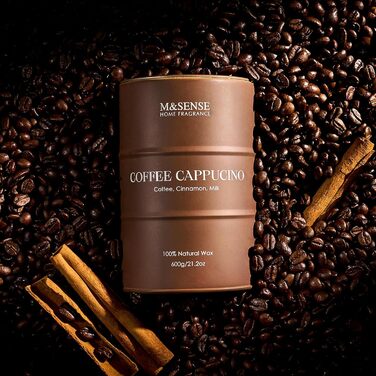 Ароматичні свічки M&SENSE з натурального соєвого воску, натуральна соєва свічка для домашнього декору, тривалий час горіння до 70 годин, класні подарунки-свічки для чоловіків і жінок (600 г, кава капучино)