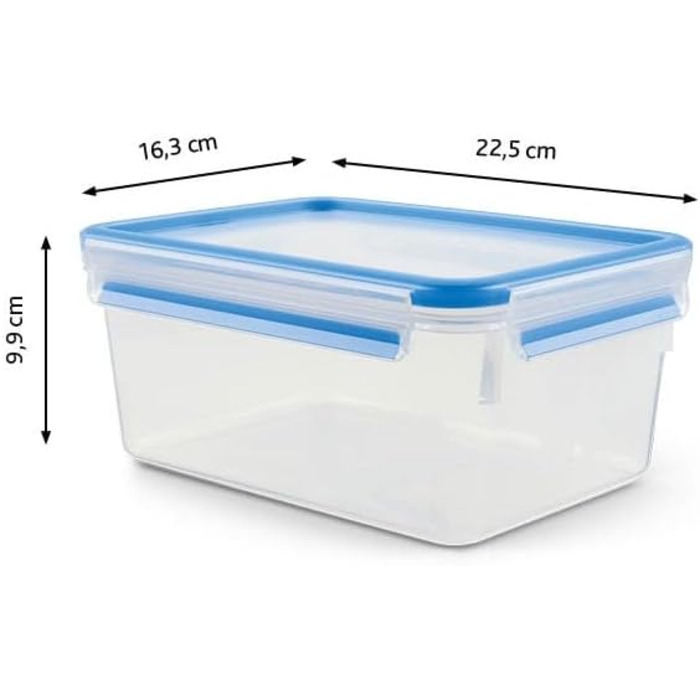 Набір контейнерів для зберігання продуктів EMSA Clip & Close, прямокутні, 5 x 0,8 л, коробки для зберігання, 100 герметичні, придатні для миття в посудомийній машині, морозильної камери та мікрохвильової печі, прозорі, сині, зроблені в Німеччині, N10307 (