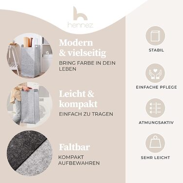 Кошик для білизни Повстяний вузький розбірний - Мішок для білизни Великий для брудної білизни Мішок для білизни Великий збірник білизни Фетр - Вузький компактний кошик для білизни Складна тканина світло-сірий кошик для прання 75 л світло-сірий