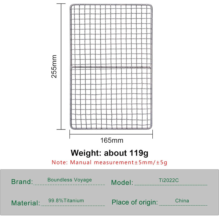 Титановая решетка для приготовления пищи Решетка для гриля на открытом воздухе Древесный уголь Барбекю Сетка Гриль Пластина Сверхлегкая охлаждающая стойка для выпечки Тяжелая еда Приготовление пищи Обжарка Кухонная утварь и подвесная цепь для кемпинга на 