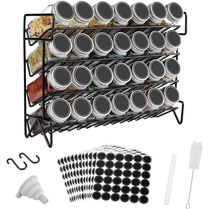 Набір із 28 баночок для спецій 120 мл зі стійкою 34 х 11 х 25 см на 4 полиці Vtopmart