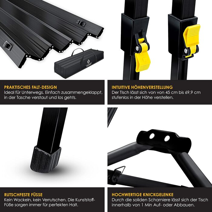 Складной складной стол с алюминиевой рамой, черный KESSER