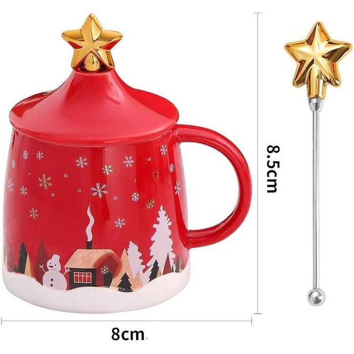 Різдвяний кавовий кухоль 400 мл з кришкою та з паличкою для помішування, червоний SuperglockT