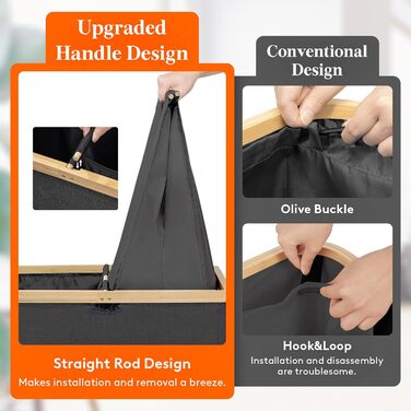 Подвійна корзина для білизни Lifewit 150 л з кришкою, дуже великий бамбуковий кошик для білизни Кошик для брудного одягу чорний