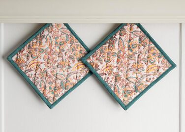 Рукавички для духовки Maison d&39 Hermine, підставки для каструль, 100 бавовна, термостійкі кухонні рукавички, рукавички для духовки (19 см x 33 см) та підставки для каструль (20 см x 20 см) для приготування їжі, Morzine - рукавички для духовки (19 x 33 с