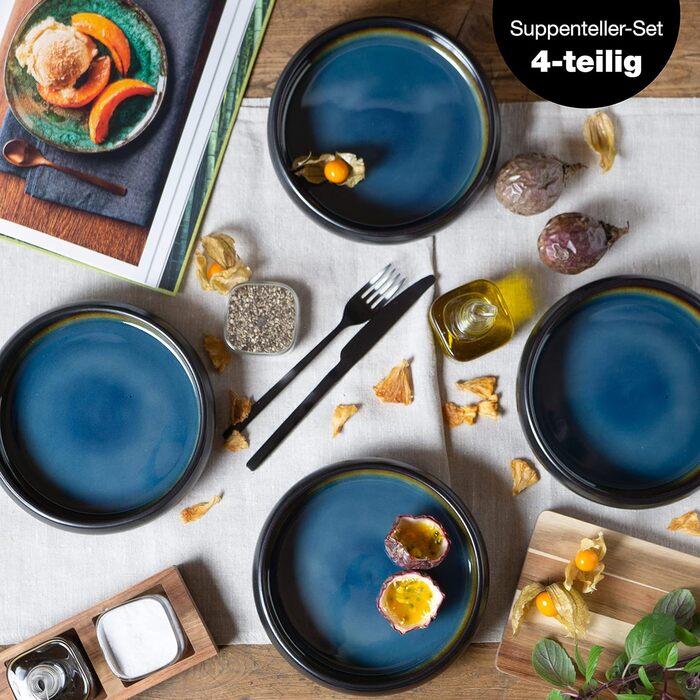 Супова тарілка Moritz & Moritz SOLID 4 шт. з кераміки 19 см керамічна миска для супу, локшини, салату або мюслі 4 великі миски