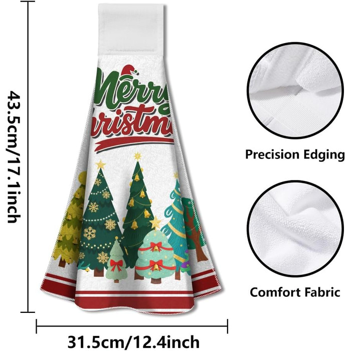 Набір з 2 різдвяних кухонних рушників 31,5 x 34,5 см з петлею для підвішування, Різдвяні ялинки WADORN