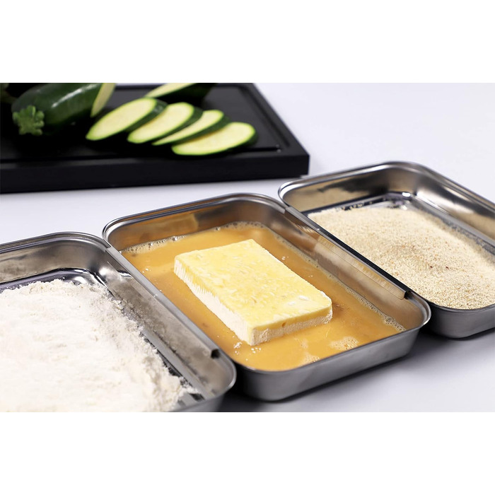 Панірувальна станція APS, 3 предмети - професійний набір для панірування, що складається з 3 з'єднуваних мисок з нержавіючої сталі (кожна 18 x 15,5 см) / компактна штабельована / придатна для миття в посудомийній машині