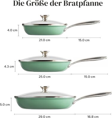 Набор индукционных сковородок со стеклянными крышками, 6 предметов 20, 24, 28 см, зеленый Redchef