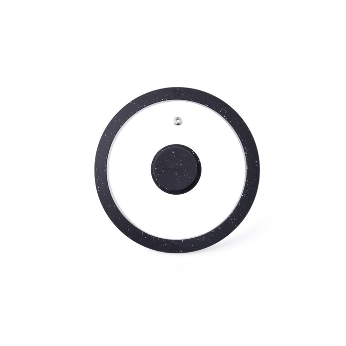 Кришка Fissman 18 см ARCADES з 'мармуровим' силіконовим обідком чорний колір скло (19901)