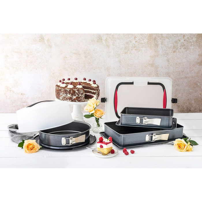 Пружинна форма Zenker 7020 з кришкою для транспортування Ø 28 см DELUXE, форма для випікання з емальованим плоским дном і витяжкою для перенесення, кругла форма для торта з собою (колір чорний металік), кількість ука 28 см одинарна