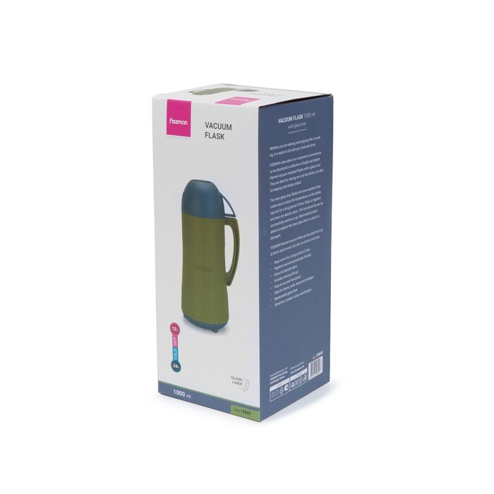Термос Fissman 1000 мл, колір зелений пластиковий корпус зі скляною колбою (19849)