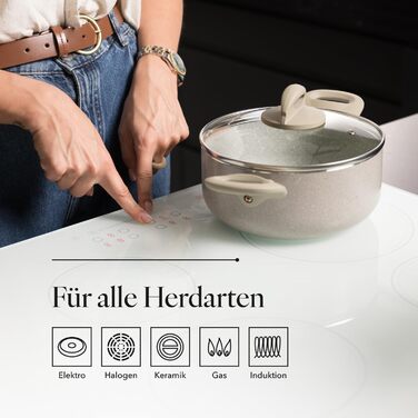 Алюмінієва каструля FLORINA 16 см 1,6 л Підходить для індукції Керамічне покриття, стійке до подряпин М&39яка ручка під дерево Термостійка Для всіх варильних поверхонь Легко миється (ISLA, 4,1 л - 24 см)