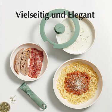 Набор посуды с крышкой и съемной ручкой, 5 предметов, зеленый Redchef