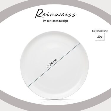 Тарілка для пасти New Port на 4 предмети, набір тарілок для пасти на 4 особи, порцелянова миска для пасти, глибока тарілка, яку можна мити в посудомийній машині, багатофункціональна миска біла 370 мл PREMIUM COLLECTION (тарілка для піци на 4 предмети)