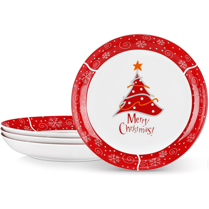 Серія 30-предметний порцеляновий різдвяний набір посуду на 6 осіб, різдвяний кавовий сервіз на 6 обідніх тарілок, 6 десертних тарілок, 6 супових тарілок, 6 кавових чашок та 6 блюдець (різдвяна ялинка, тарілка для пасти на 4 предмети)