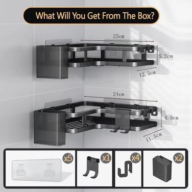 Набір з 2 кутових полиць для душу, чорний ZVZM