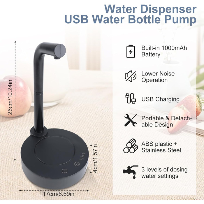 Диспенсер для води для 6-галонних пляшок чорний TBRFP