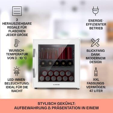 Міні-холодильник зі скляними дверцятами 47 л білий Klarstein