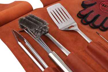 Набір аксессуаров для барбекю в шкіряній скрутці-органайзері GRILLI