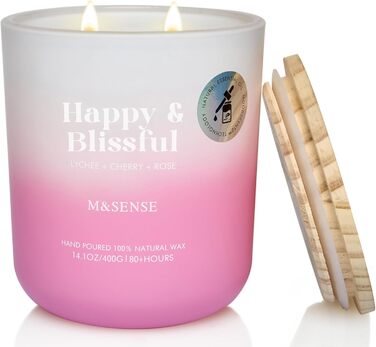 Ароматичні свічки M&SENSE Сосна та кедр у банці, велика соєва свічка 400 г з двома гнітами, час горіння 80 годин, ароматерапевтична свічка для йоги, спа та медитації. Подарунок для дівчини, дружини чи матері. Сосна та кедр (лічі, вишня та троянда)