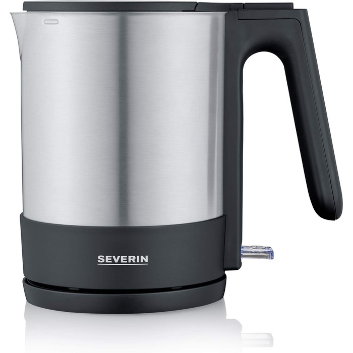 Чайник SEVERIN, мощный и компактный чайник из нержавеющей стали в высококачественном дизайне, электрический чайник с фильтром известкового налета, нержавеющая сталь/черный, WK 3409, (в комплекте с автоматическим тостером с длинными пазами)