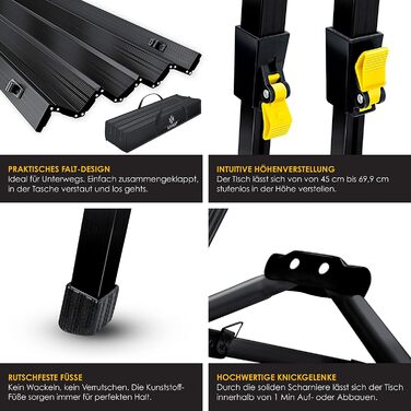 Складной складной стол с алюминиевой рамой, черный KESSER