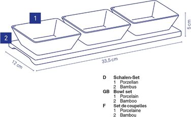 Набір з 3 мисок для соусів на дерев'яній підставці, білі Philipa Kela