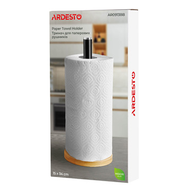 ARDESTO Тримач для паперових рушників Midori 15х34см, метал, бамбук, чорний