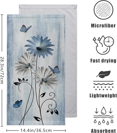 Різдвяні кухонні рушники Kwlegh, рушник для рук, різдвяна ялинка, цукерка-тростина, сніжинка, рушник для пальців, набір з 2 шт. , милий чоловічий банний рушник, високопоглинаючі рушники, 36 x (синя квітка з метеликом)