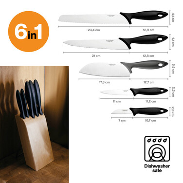 Набір ножів Fiskars Essential в дерев'яному блоці (1023782)