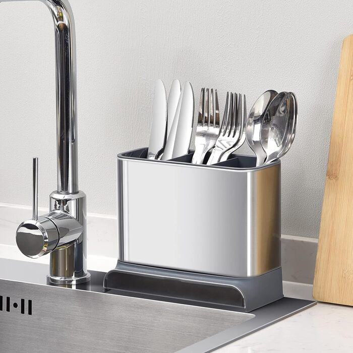 Органайзер для посуду APEXCHASER, дозатор мила з тримачем для губки, органайзер для раковини з нержавіючої сталі, мийка з нержавіючої сталі, кухонний органайзер Піддон для крапель для кухні (без ручки)