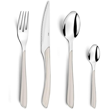 Набор столовых приборов, 24 предмета, набор столовых приборов на 6 человек, коричневые пластиковые ручки под дерево, можно мыть в посудомоечной машине, столовые приборы из нержавеющей стали, светлое дерево (белый)