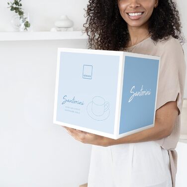 ПЕВЕЦ Столовый сервиз Санторини 12 шт., набор тарелок на 4 персоны, набор фаянсовой посуды, обеденный сервиз с обеденной тарелкой, десертной тарелкой и глубокой тарелкой, крем для посуды с сиренево-голубым градиентом (набор кофейных чашек 8 шт.)