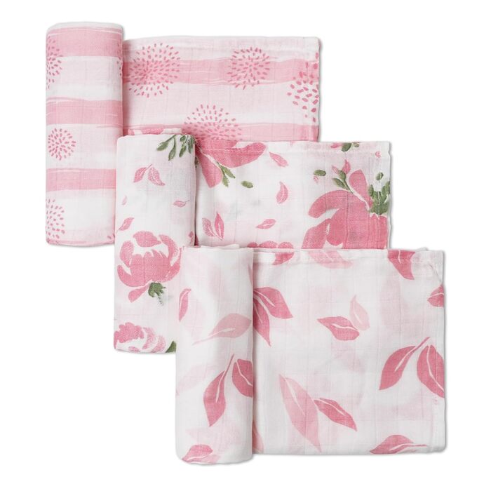 Муслінові серветки GLLQUEN для немовлят, 6 шт. бавовняних серветок для відрижки, 70 см x 70 см, абсорбуючі та дихаючі, ідеально підходять для очищення, витирання та покриття новонароджених (квітка, 3 шт.)