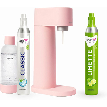 Набір для газування води, 4 предмети, класик + лайм, рожевий Mysoda Woody SodaTASTE