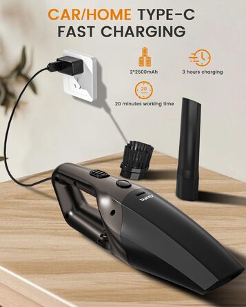 Ручний бездротовий пилосос з акумулятором 80 Вт чорно-коричневий TANYO