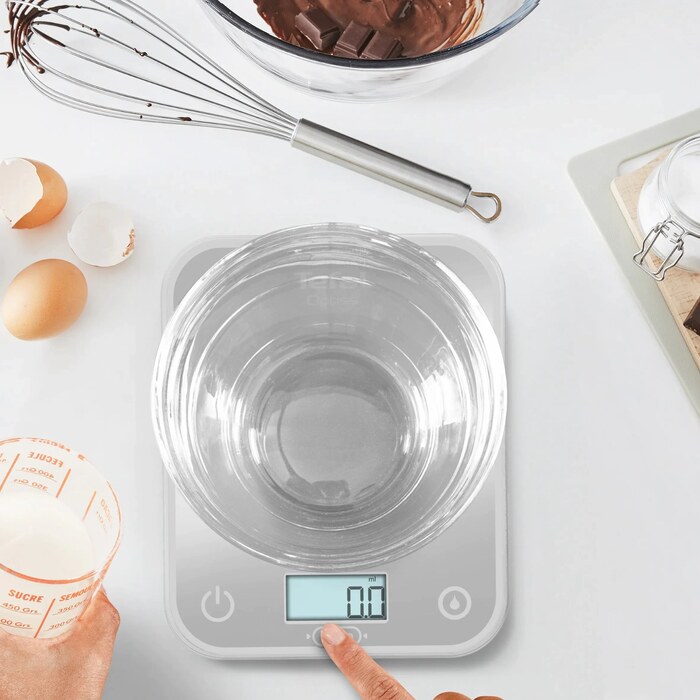 Tefal Ваги кухонні Optiss, 5кг, AAAx2 в комплекті, скло, срібло