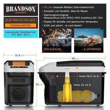 Електричний холодильник-бокс 10 л - напруга мережі 230 В та напруга автомобіля 12 В - охолоджує та нагріває - нагрівання макс. 65C - охолодження приблизно на 20C нижче температури навколишнього середовища - Холодно-сірий (тип 2)