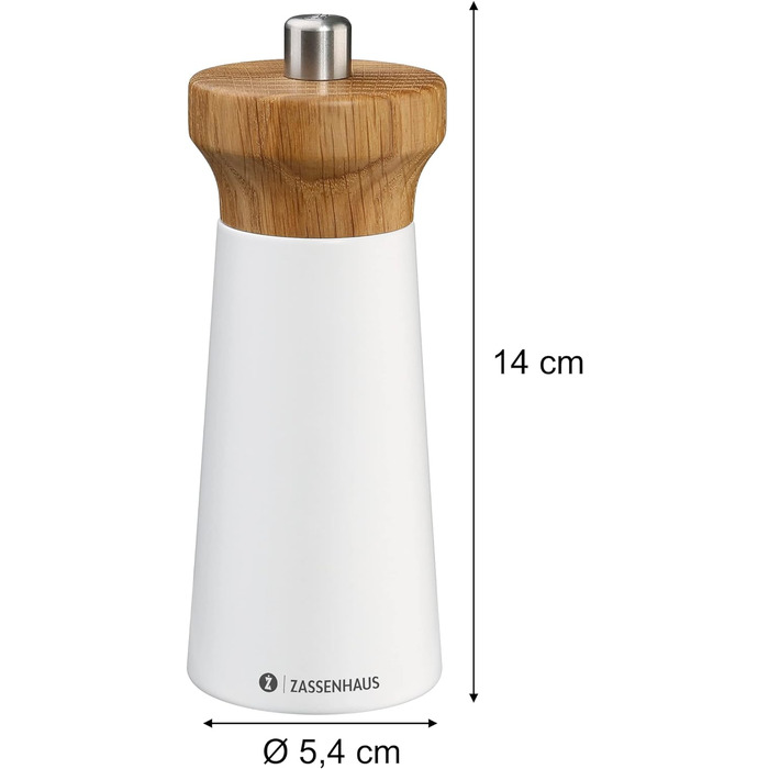 Черная/буковая древесина Фрезерная головка из древесины дуба с бесступенчатой регулировкой высокопроизводительной керамической шлифовальной машины Мельница для специй для перца 14 см, Ø 5,4 см (Белый/Дуб)