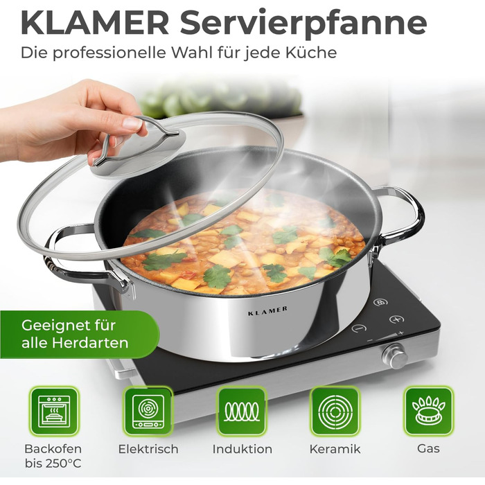 Кастрюля 28 см и сковорода сервировочная 28 см с крышкой, набор 3 предмета Klamer