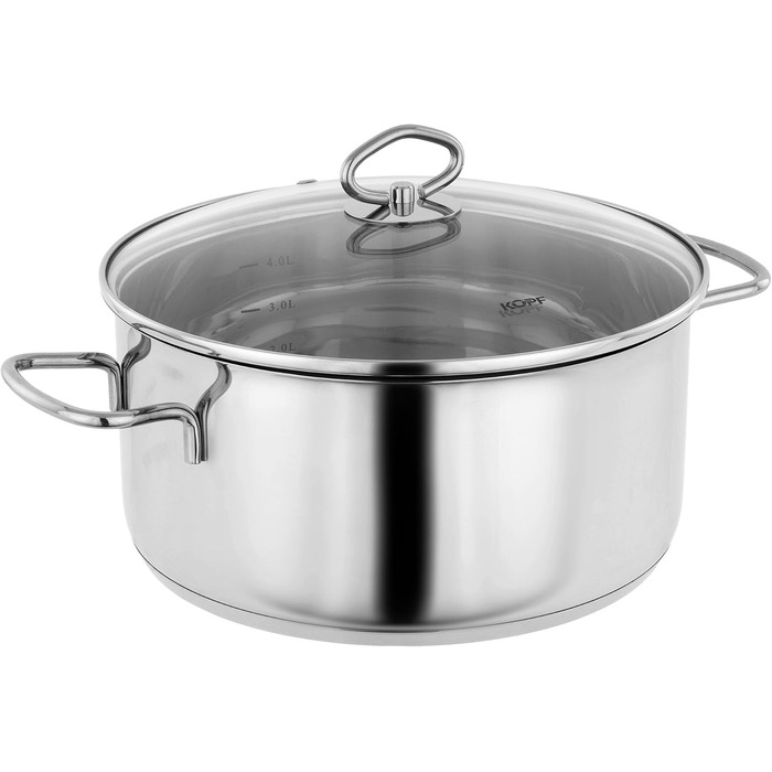 Набір каструль Head Merkur з нержавіючої сталі індукційні каструлі з обідком, літровою шкалою та скляною кришкою (6 предметів)