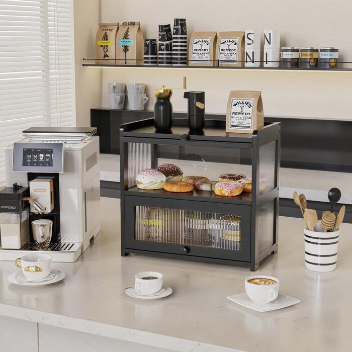 Дворівнева бамбукова хлібниця 41 x 25 x 40 см, чорна BAMBANG