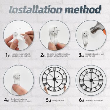 Великий круглий металевий настінний годинник у вінтажному стилі, безшумний, не цокаючий, працює від батареї, 40 см, 16 дюймів, римські цифри, годинники для вітальні, спальні, кухні, настінний годинник, прикраса (чорний, 80 см)