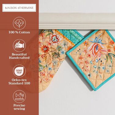 Рукавички для духовки Maison d&39 Hermine, Прихватки для каструль, 100 бавовна, термостійкі кухонні рукавички, рукавички для духовки (19 x 33 см) та прихватки для каструль (20 x 20 см) для приготування їжі, Morzine - Рукавички для духовки (19 x 33 см) та 