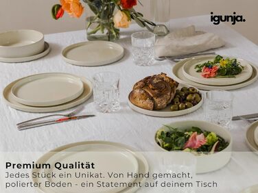 Набір керамічного посуду igunja, набір мисок та тарілок 12 предметів на 4 особи Високоякісний, 100 ручної роботи, набір посуду з реактивною глазур&39ю, матовий зовні, глянцевий всередині (бежевий, миски XL)