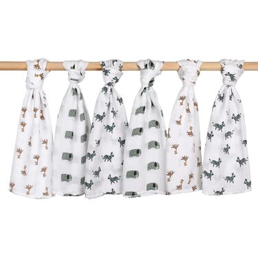 Муслінові серветки GLLQUEN для немовлят, 6 шт. бавовняних серветок для відрижки, 70 см x 70 см, абсорбуючі та дихаючі, ідеально підходять для очищення, витирання та покриття новонароджених (тваринки, 6 шт.)